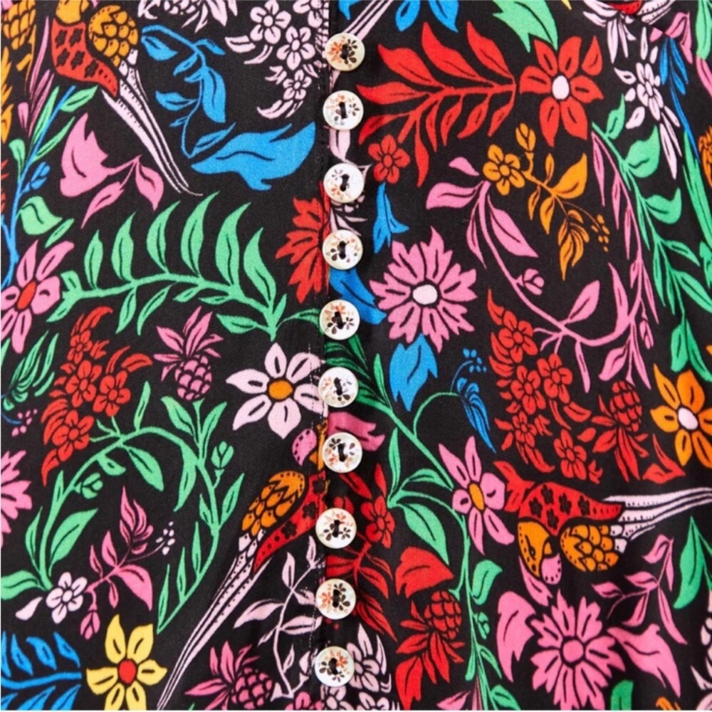 Farm Rio Tropical Garden Lenzing™ Ecovero™ Viscose Midi Dress Small New FLAWED - Picture 4 of 16